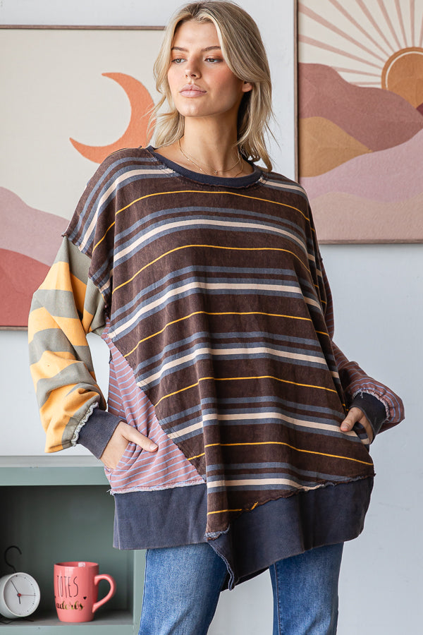 MULTICOLOR STRIPED LONG SLEEVE OVERSIZED TOP