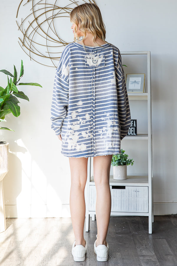 WASHED STRIPED LOOSE TOP SHORT TWO PIECE SET