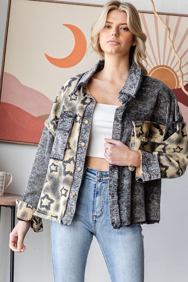 WASHED STAR PRINT CORDUROY MIX JACKET