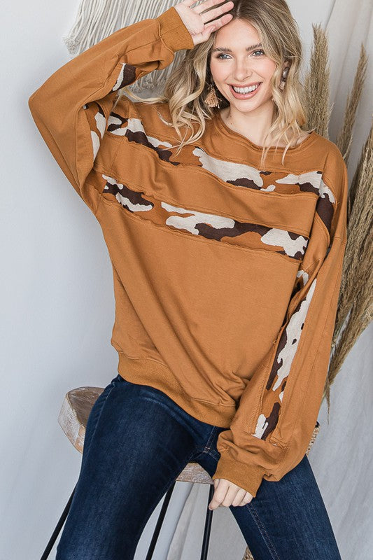 CAMOUFLAGE COLOR BLOCK LOOSE FIT TOP