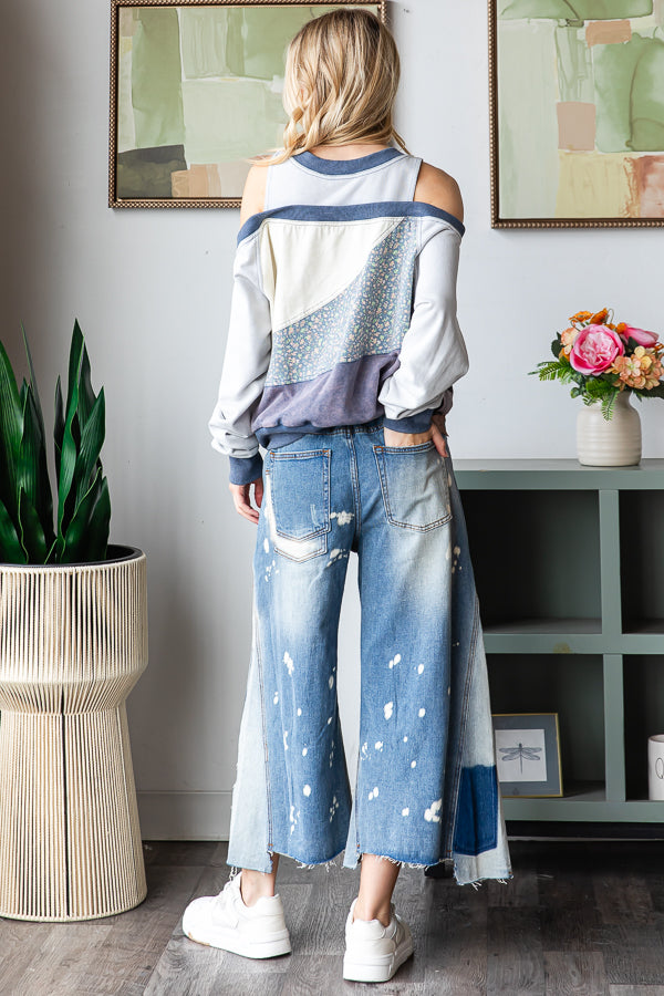 WASHED CROPPED DENIM JEANS