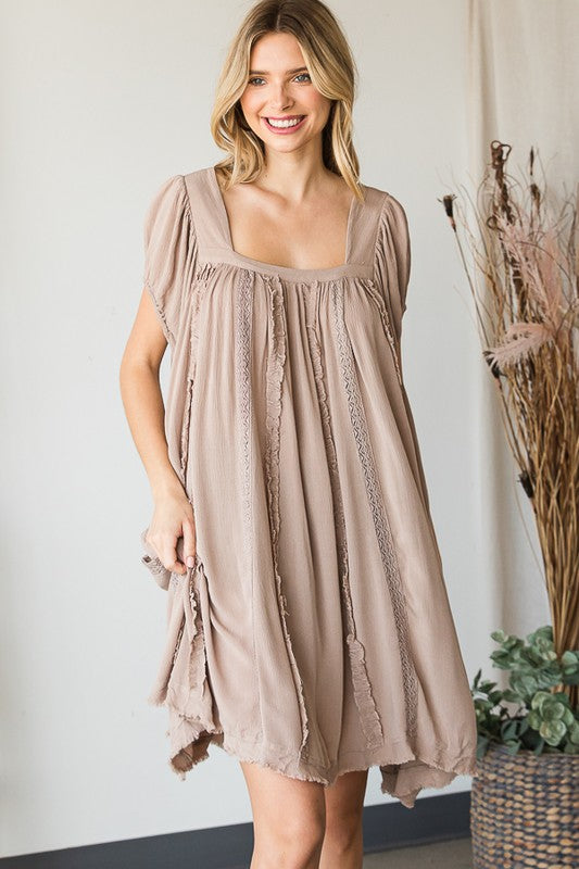 MINERAL WASHED LACE DETAIL TUNIC TOP