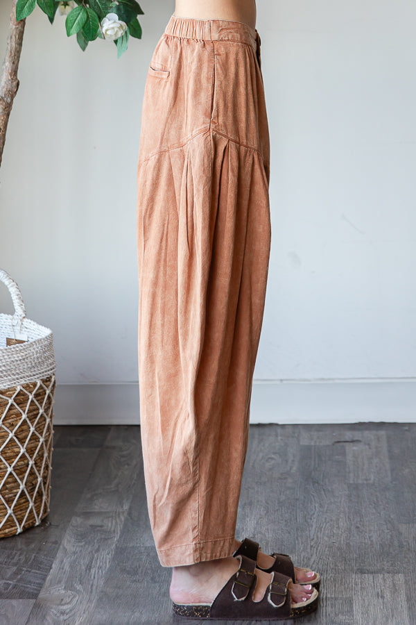 WASHED PLEAT DETAIL COTTON LINEN PANTS