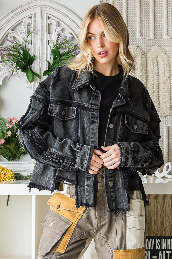 MINERAL WASHED DISTRESSED DENIM JACKET