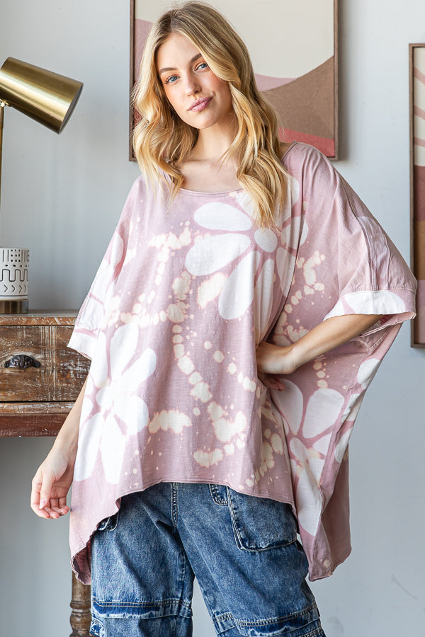 WASHED BIG FLOWER PRINTED OVERSIZED TEE