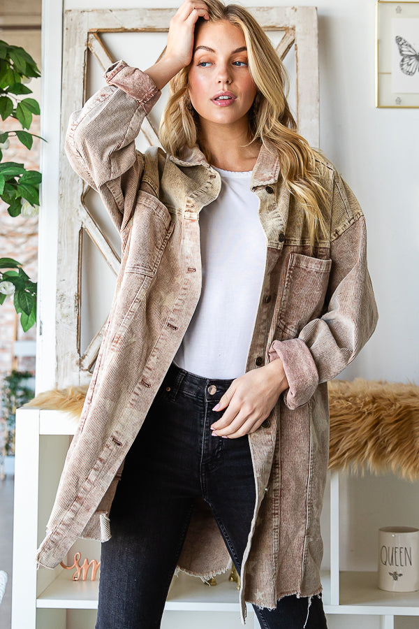 WASHED COLORBLOCK STAR PRINT DETAIL SHACKET