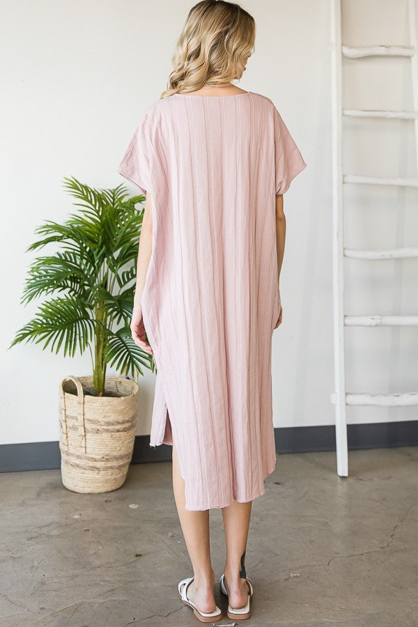 MINERAL WASHED BUTTON FRONT SIDE SLITS TUNIC DRESS