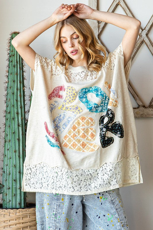 EMBROIDERED YOKE FLOWER APPLIQUE TOP