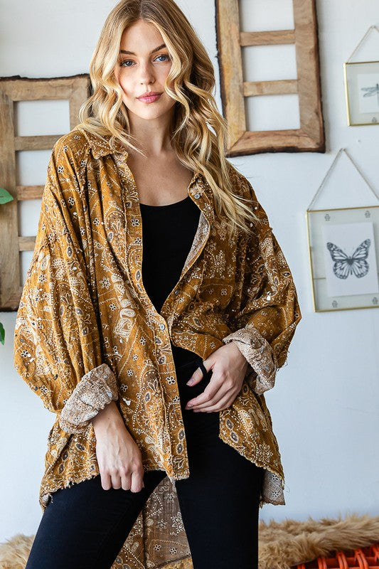 SCARF PRINTED BUTTON FRONT SHIRT