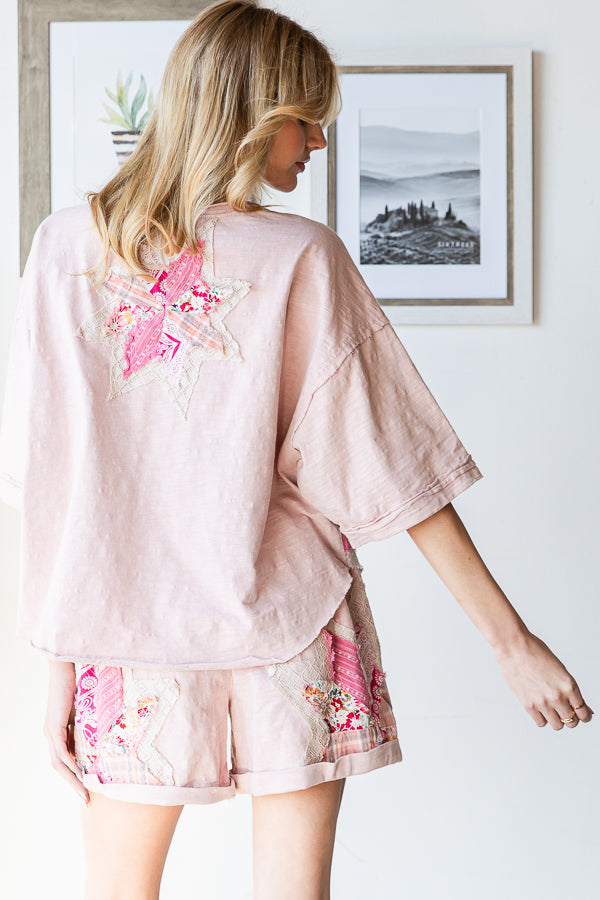 MULTI PRINT STAR PATCHWORK TOP SHORT TWO PIECE SET