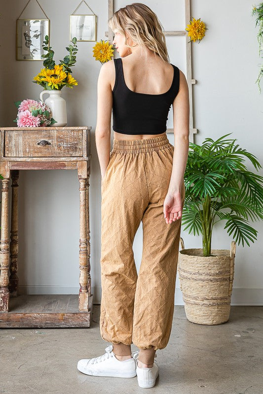 WASHED QUILT STITCHED DRAWSTRING WAIST JOGGER