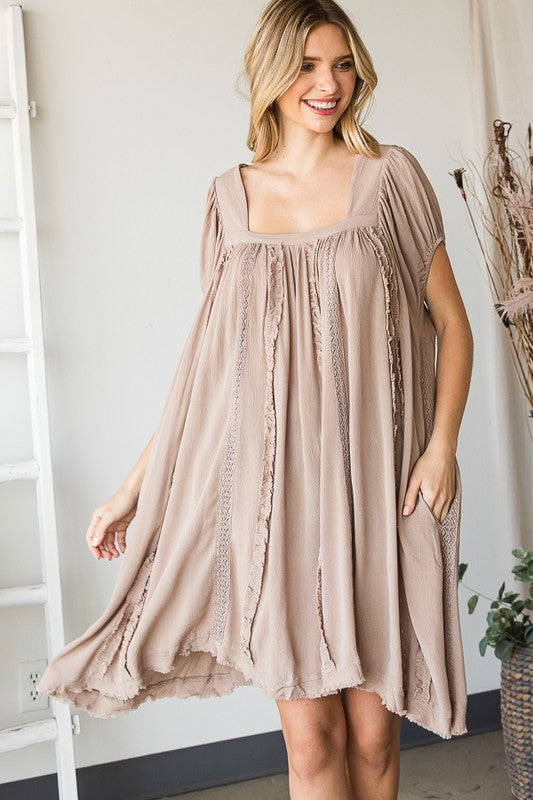 MINERAL WASHED LACE DETAIL TUNIC TOP