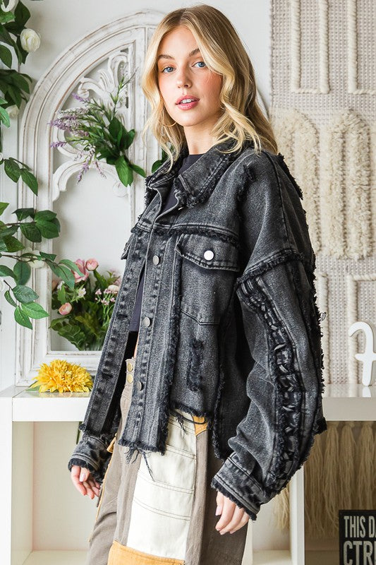 MINERAL WASHED DISTRESSED DENIM JACKET