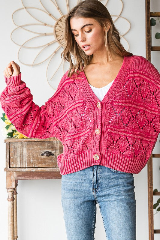 BUTTON FRONT SWEATER CROPPED CARDIGAN