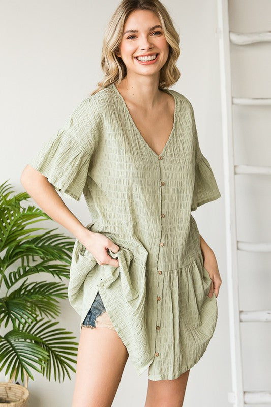 DROP SHOULDER BUTTON DOWN FLUTTER TOP