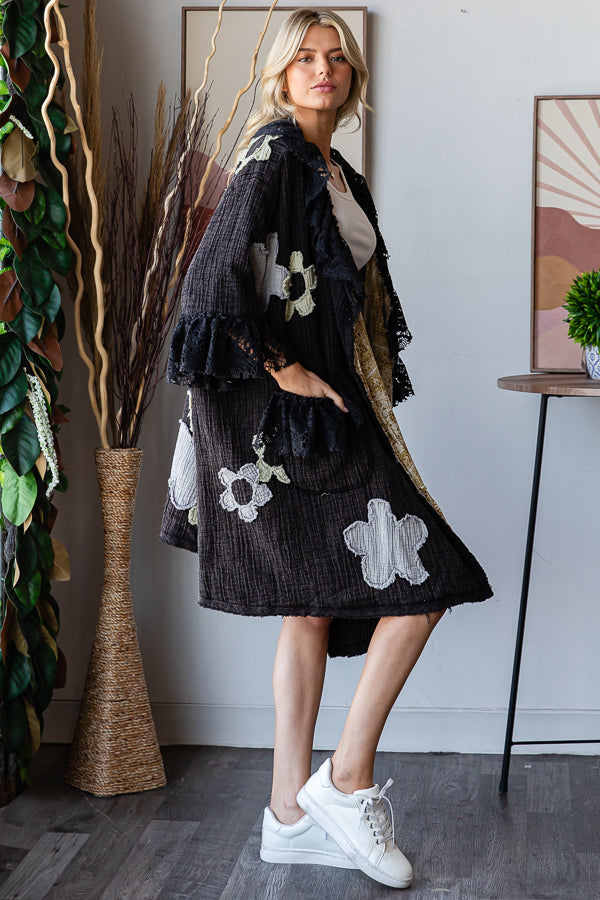 FLOWER PATCHWORK LACE RUFFLE DUSTER