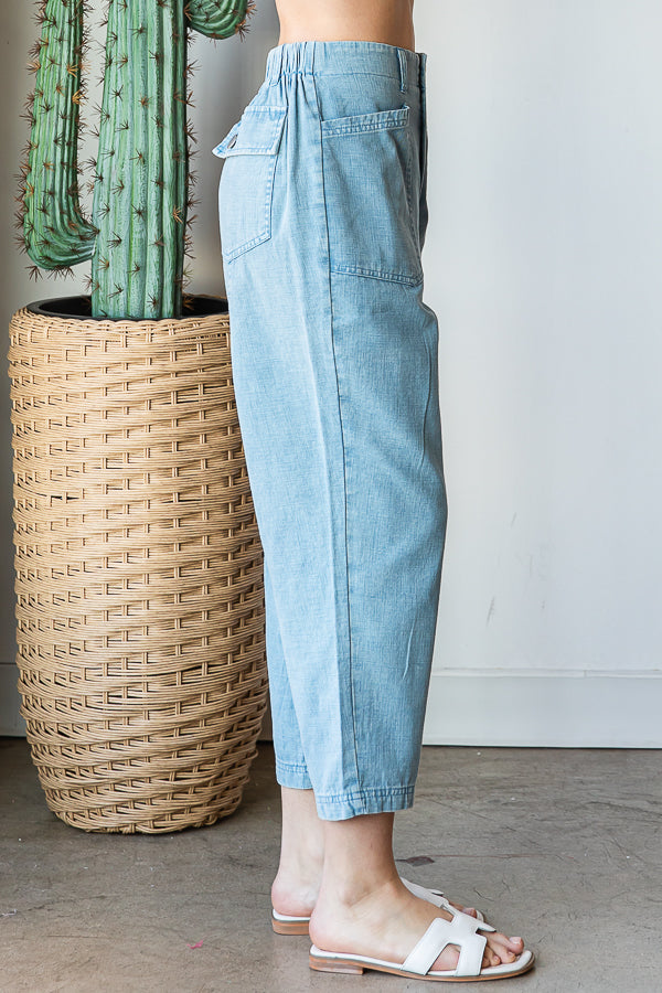 WASHED POCKETS HIGH WAIST CARGO PANTS