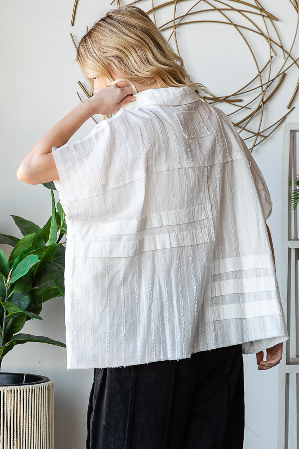 WASHED TUCKED DETAIL BUTTON FRONT SHORT SLEEVE SHIRT
