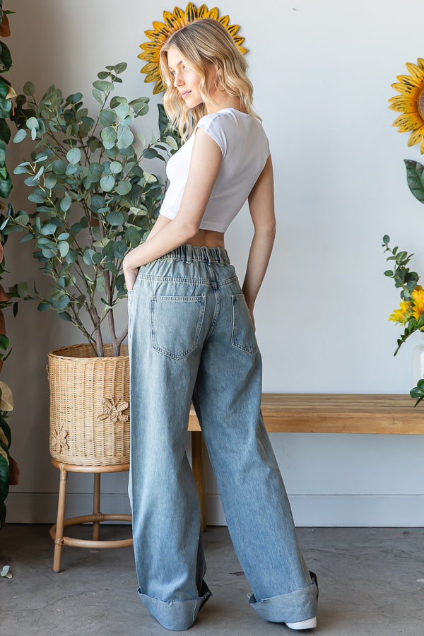 WASHED FOIL LOVE PATCHWORK DENIM JEANS