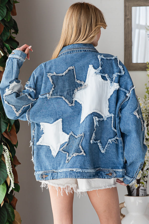 WASHED STAR PATCHWORK DENIM JACKET