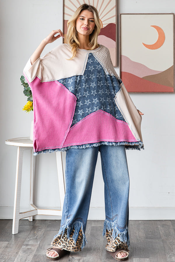 WASHED STAR PATCHWORK OVERSIZED TOP