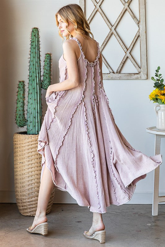 WASHED RUFFLE SEAM DETAIL TANK MIDI DRESS