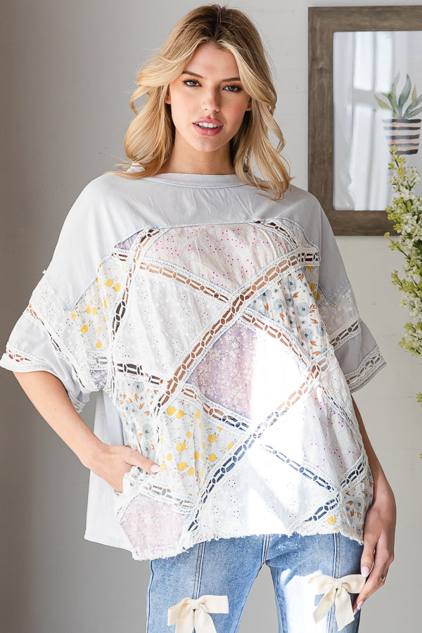 WASHED DIAMOND PATCHWORK BOX TEE