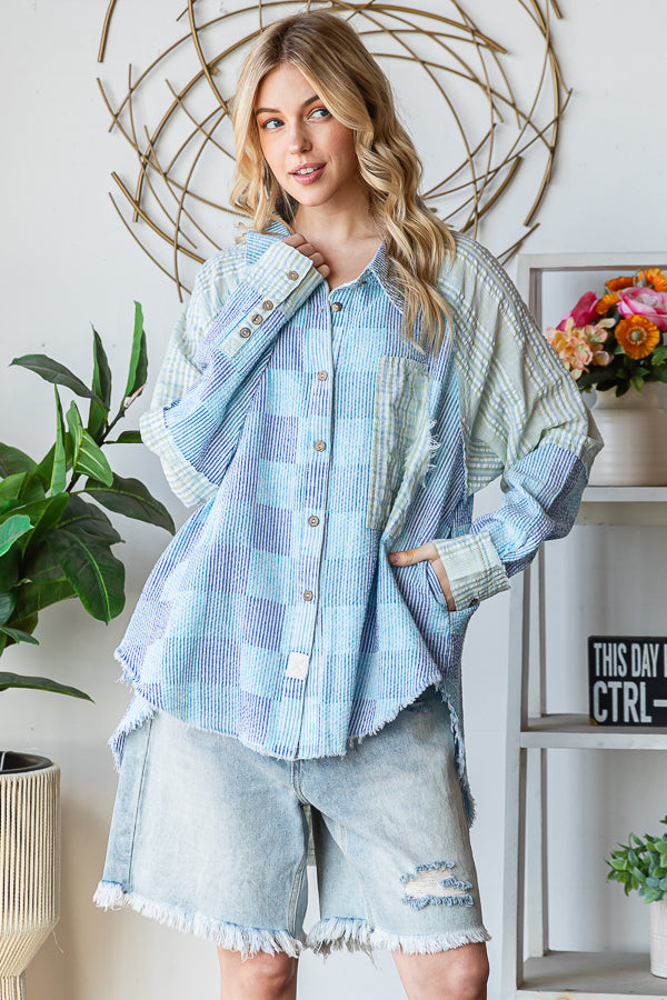 WASHED SEERSUCKER LONG SLEEVE SHIRT