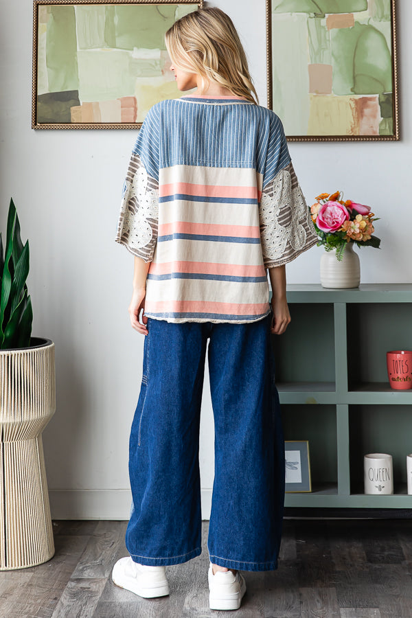 MINERAL WASHED COLORBLOCK CROPPED DENIM JEAN