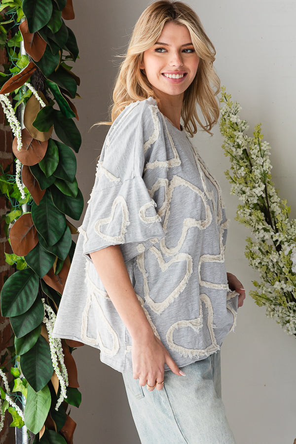 ALL OVER HEART PATCHWORK RELAXED CASUAL TOP