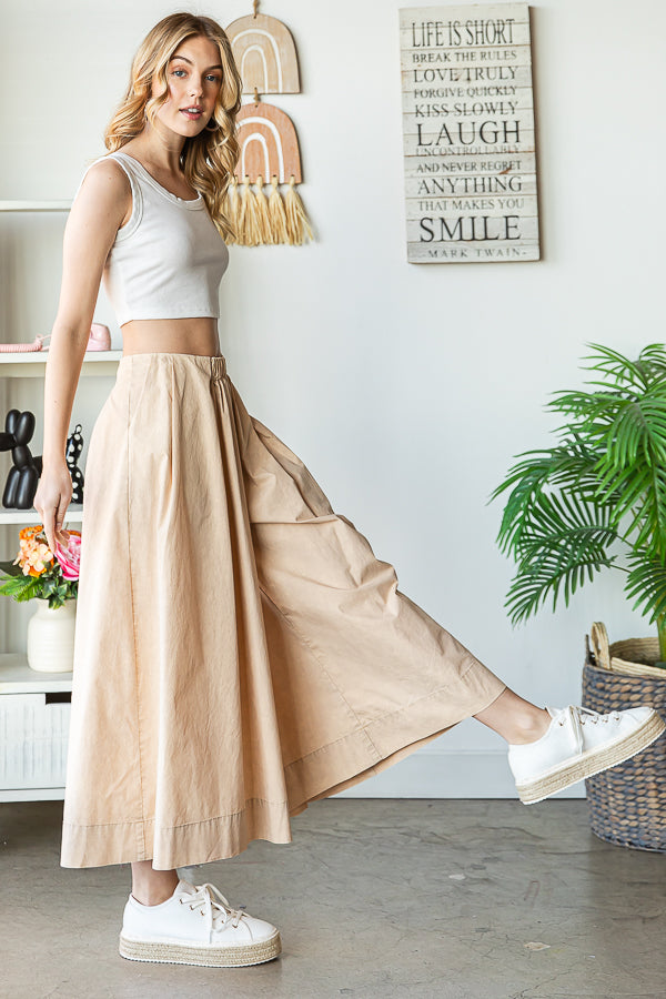 WASHED PLEATED DETAIL WIDE LEG CROPPED PANTS