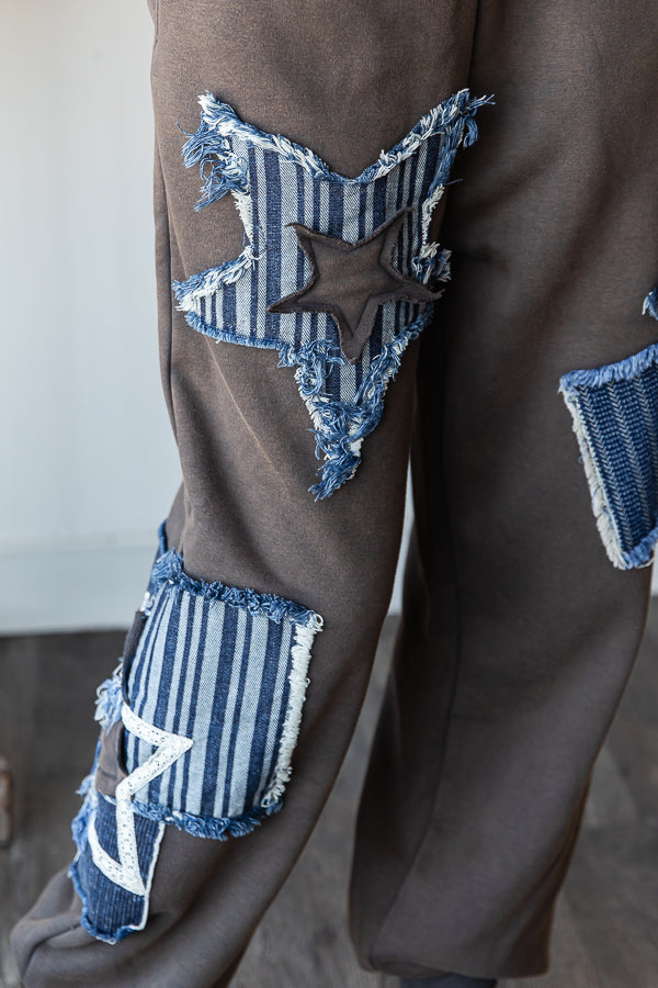 WASHED STAR PATCHWORK LOOSE JOGGER PANTS