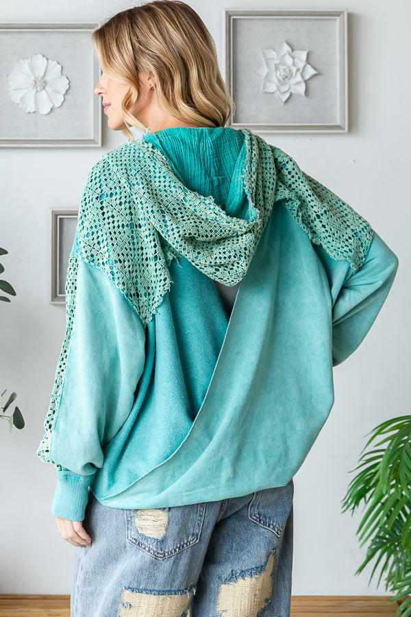 WASHED BACK TWIST DETAIL HOODED ZIP UP JACKET