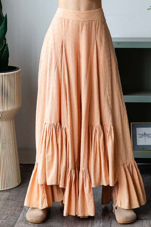 WASHED WIDE LEG RUFFLED HEM PANTS
