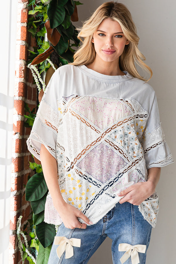 WASHED DIAMOND PATCHWORK BOX TEE