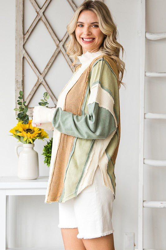 COLORBLOCK FUNNEL NECK PULLOVER TOP