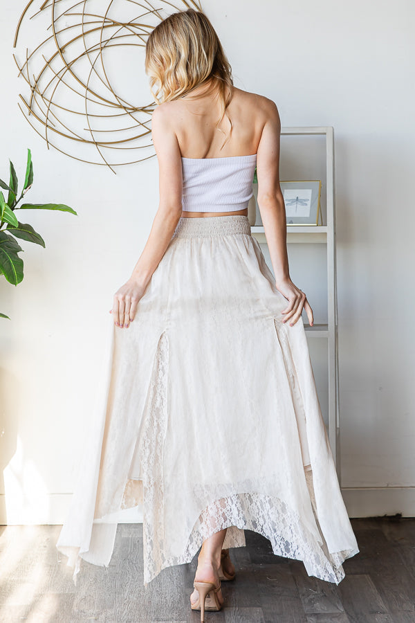 CHIFFON LACE MIXED OVERLAY A-LINE MIDI SKIRT