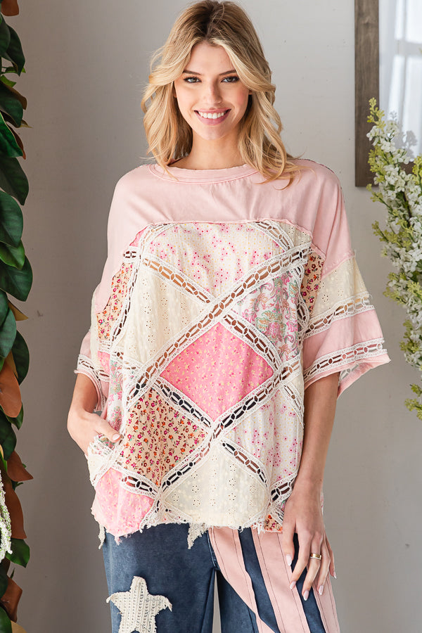 WASHED DIAMOND PATCHWORK BOX TEE