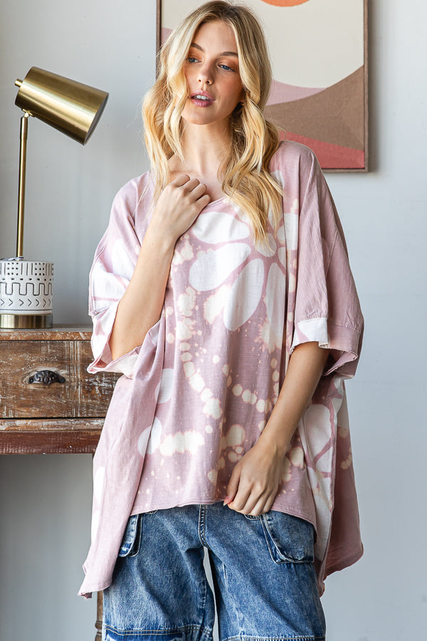 WASHED BIG FLOWER PRINTED OVERSIZED TEE