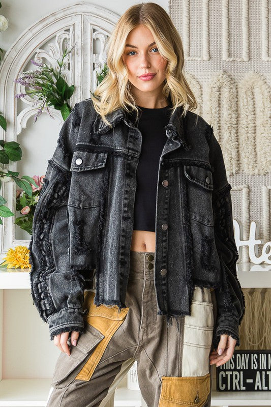 MINERAL WASHED DISTRESSED DENIM JACKET