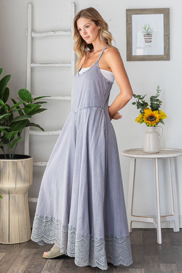 WASHED KEYHOLE BACK DETAILED WIDE LEG ROMPER