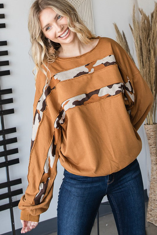 CAMOUFLAGE COLOR BLOCK LOOSE FIT TOP