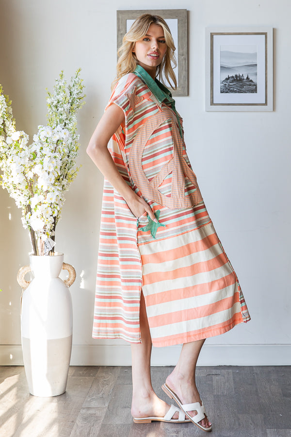 WASHED STAR AND PEACE PATCH STRIPE TEE DRESS