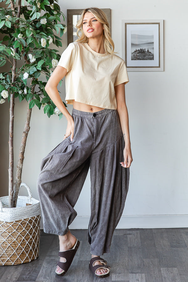 WASHED PLEAT DETAIL COTTON LINEN PANTS