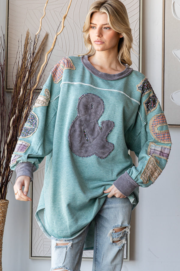 ROCK AND ROLL PATCHWORK LONG SLEEVE PULLOVER TOP