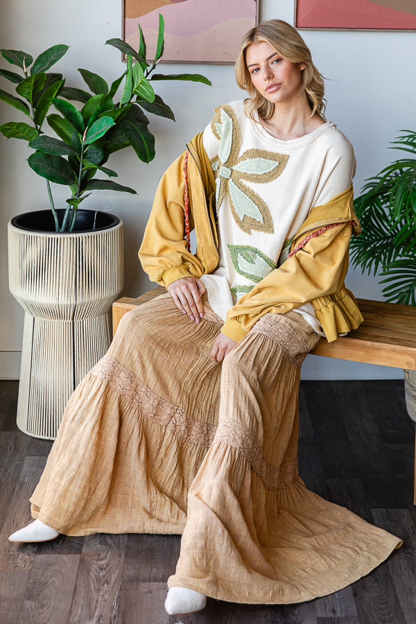 WASHED FLOWER PATCHWORK TERRY TOP