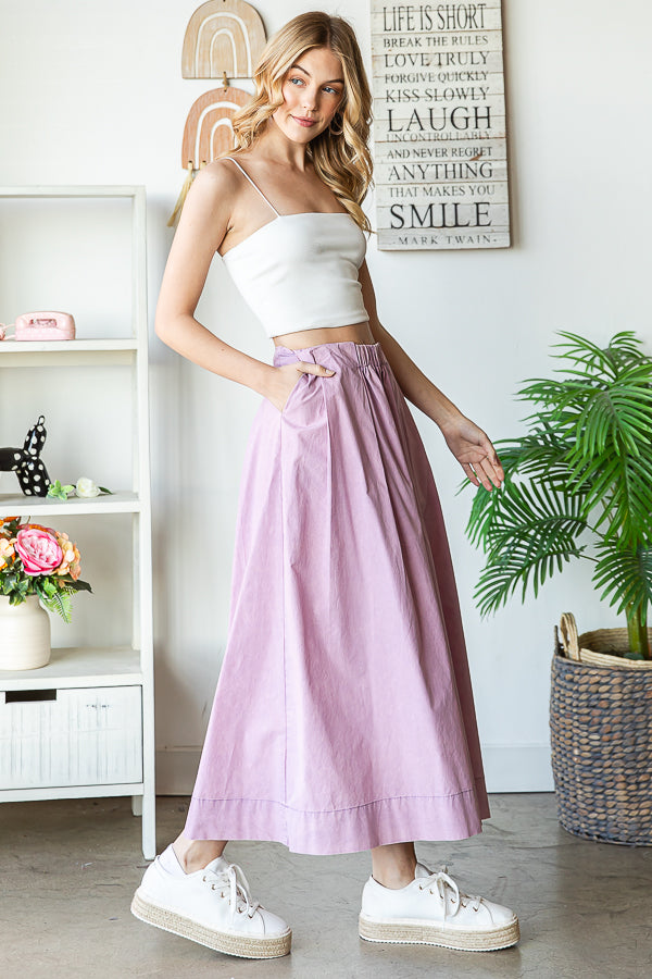 WASHED PLEATED DETAIL WIDE LEG CROPPED PANTS