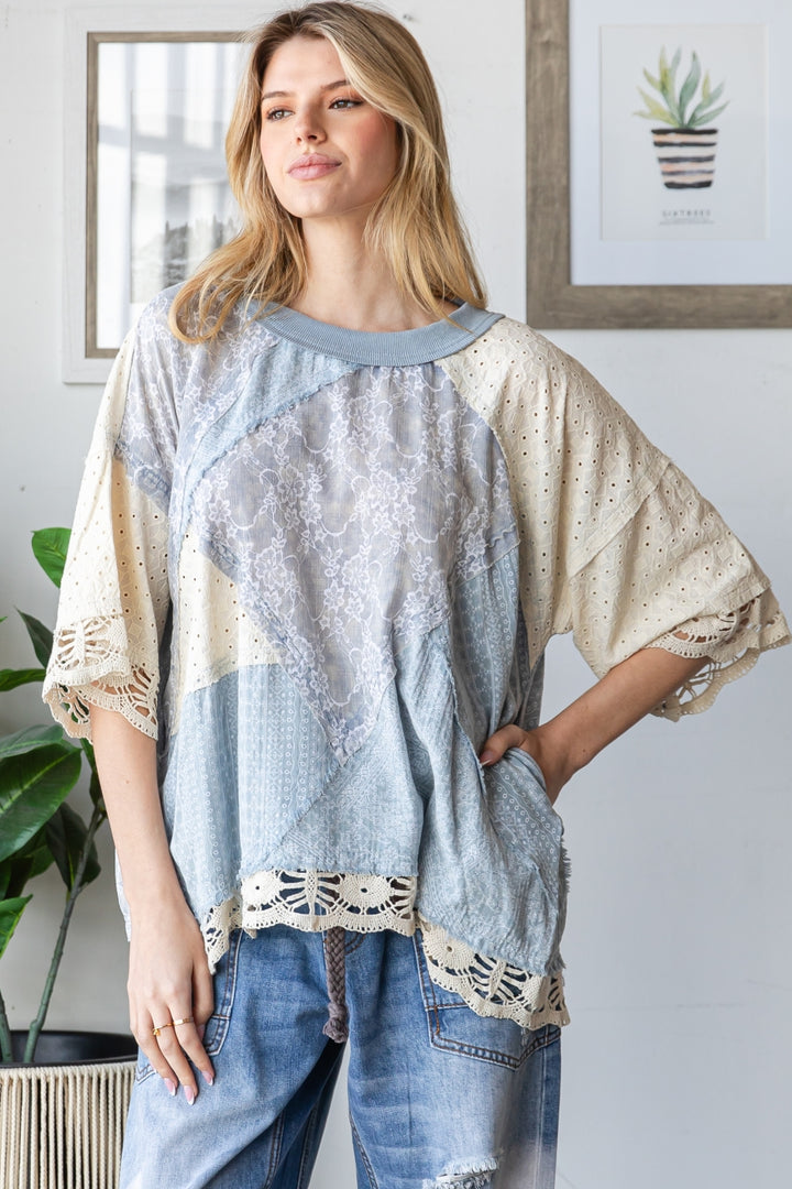 WASHED MIX MEDIA CASUAL TOP