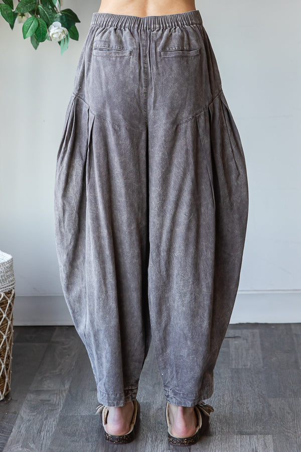 WASHED PLEAT DETAIL COTTON LINEN PANTS