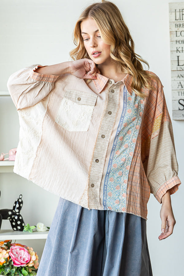 PATCHWORK BUTTON FRONT SHIRT